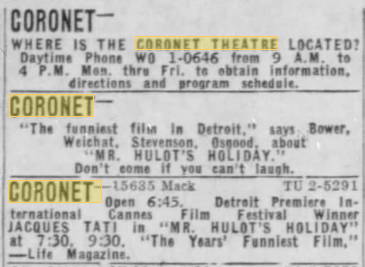 Coronet Theatre - 1955 Ad